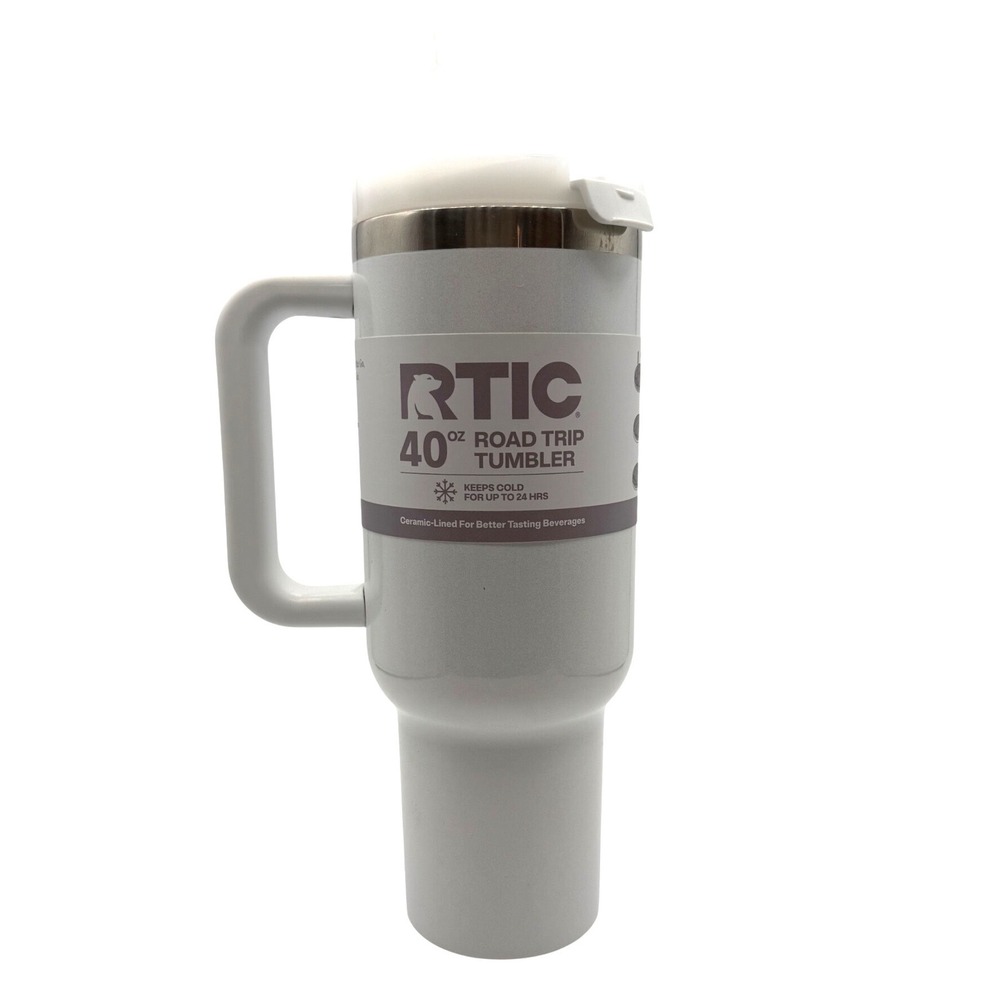 RTIC 40oz Road Trip Tumbler White Ceramic Lined Insulated Travel Mug with Handle